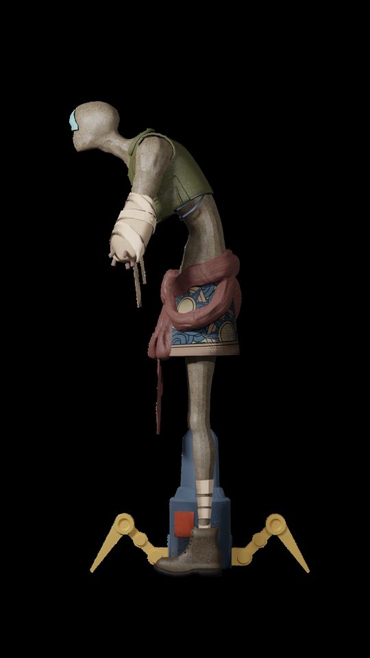 Dylan rendered on black, side view.